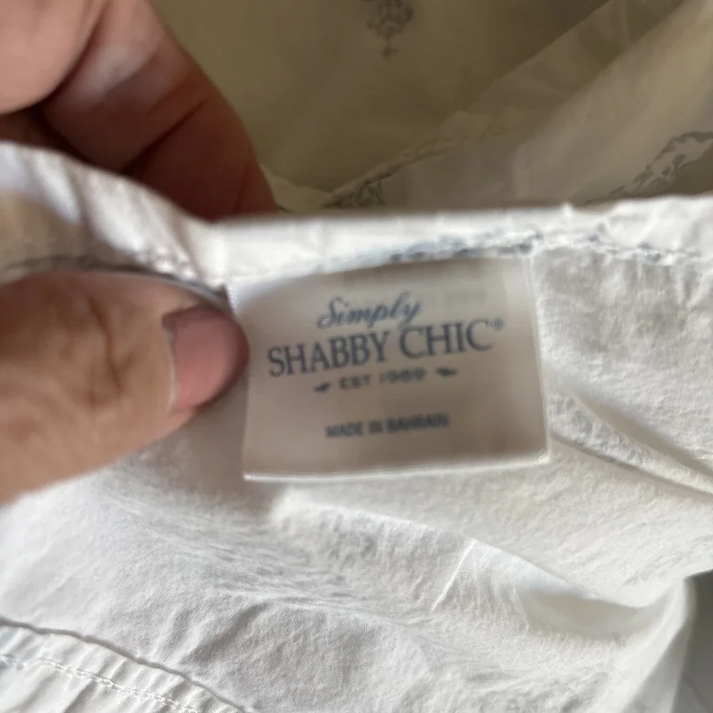 Simply Shabby Chic ONE  Full Flat Sheet White Gray Fleur De Lis 100% Cotton